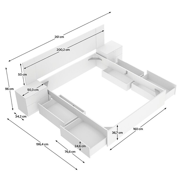 Dekit Set muebles de dormitorio Len (4 pzs., Blanco, Específico para: Colchón de 150x190 cm) | BAUHAUS