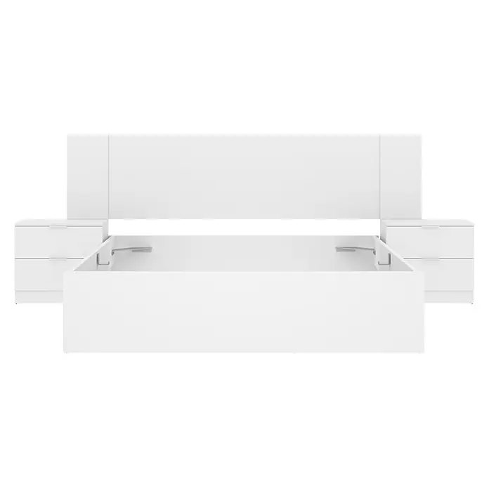 Dekit Set muebles de dormitorio Len - 4 pzs., Blanco, Específico para: Colchón de 150x190 cm - Estructura de cama blanca con cabecero y mesitas de noche integradas.
