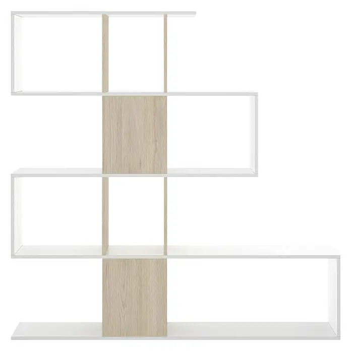 Dekit Estantería de madera Funk - Al x An x Pr: 145 x 145 x 29 cm, Número de baldas: 4 ud., Atornillado, Madera/Blanco - La foto muestra una elegante estantería blanca con toques de madera, ideal para espacios modernos.