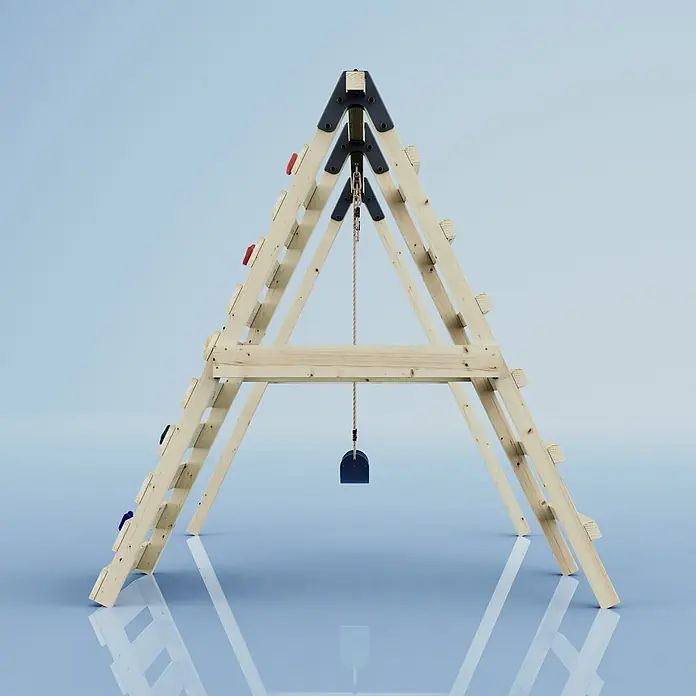 OutdoorToys Schaukel Schaukel Lavendel - B x L: 202 x 184 cm, Holz - Hölzernes A-Rahmen-Klettergerüst mit bunten Griffen und schwarzer Seilschaukel für Kinderspiel.