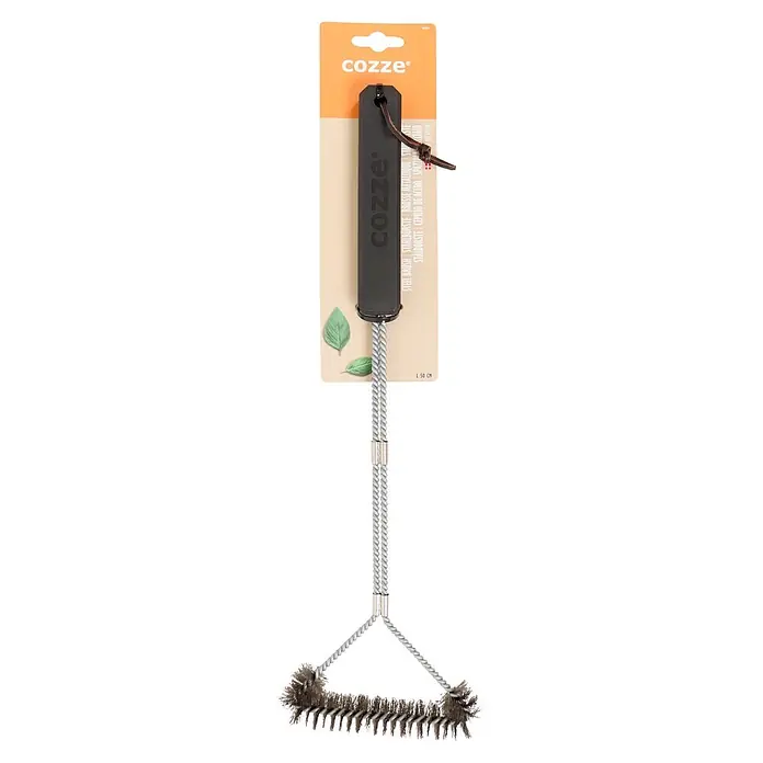 Cozze Grillbürste - Länge: 50 cm - Schwarzer Cozze Grillbürste aus Stahl auf Verkaufsverpackung. Mit gedrehtem Metallschaft und robusten Stahlborsten. 50 cm lang.