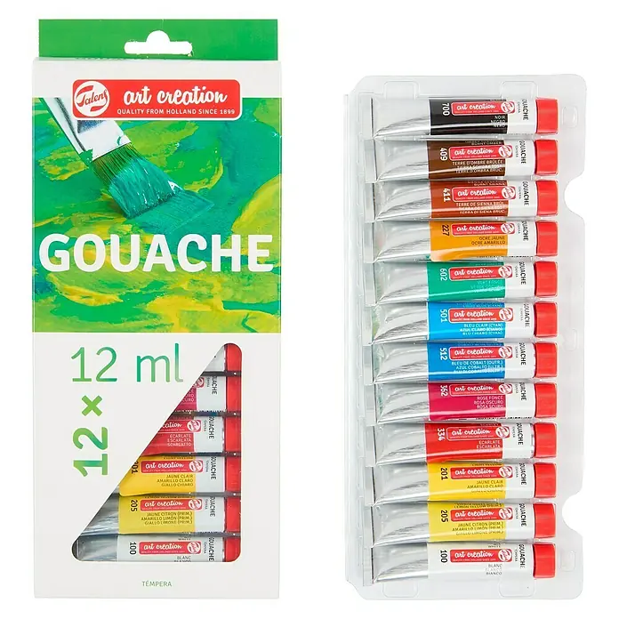 Talens Art Creation Pintura gouache Set - Multicolor, 12 ml, 12 ud., Tubo - Pinturas Gouache Art Creation, 12 x 12 ml, ideal para artistas y aficionados, alta pigmentación para obras de arte vibrantes.