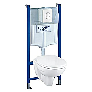 Grohe Hangend toiletset Solido Compact 4in1 (Met spoelrand, Voorzien van standaardglazuur, Spoelvorm: Diep, Uitlaat toilet: Horizontaal, Wit)