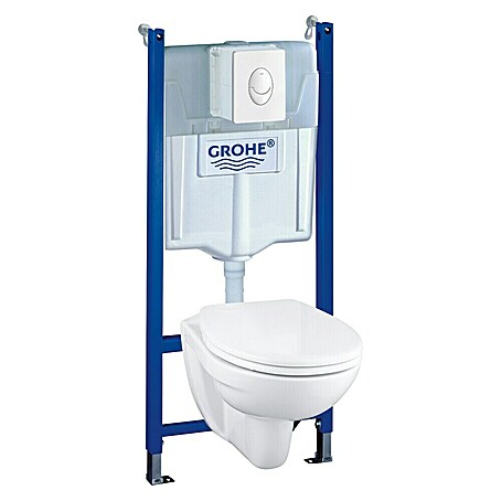 Grohe Wand-WC-Set Solido Compact Set 4 in 1 (Mit Spülrand, Ohne Spezialglasur, Spülform: Tief, WC Abgang: Waagerecht, Weiß)