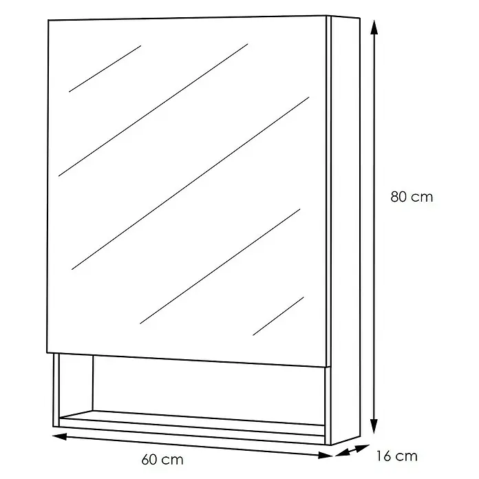 Artysan Armario con espejo Abi 1P - An x Al: 60 x 80 cm, Plástico, Blanco - Esquema de un espejo de baño con estante, de 80 cm de alto, 60 cm de ancho y 16 cm de profundidad.
