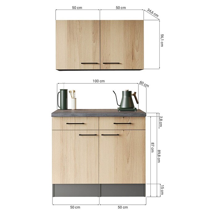 Respekta Sideboard Oliver (Breite: 100 cm, Grau Matt, Mit Oberschrank) | BAUHAUS