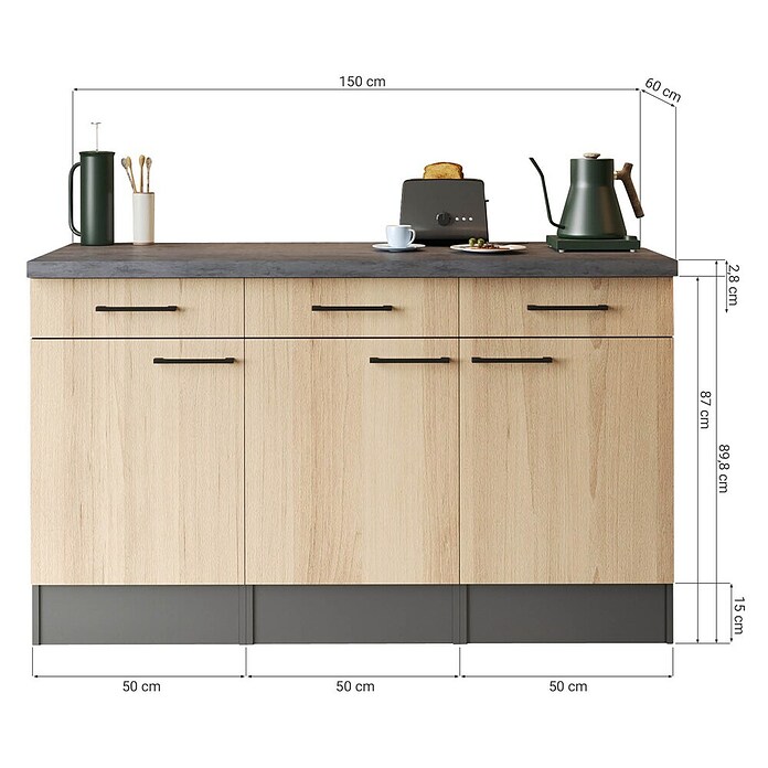 Respekta Sideboard Oliver (Breite: 150 cm, Grau Matt, Ohne Oberschrank) | BAUHAUS