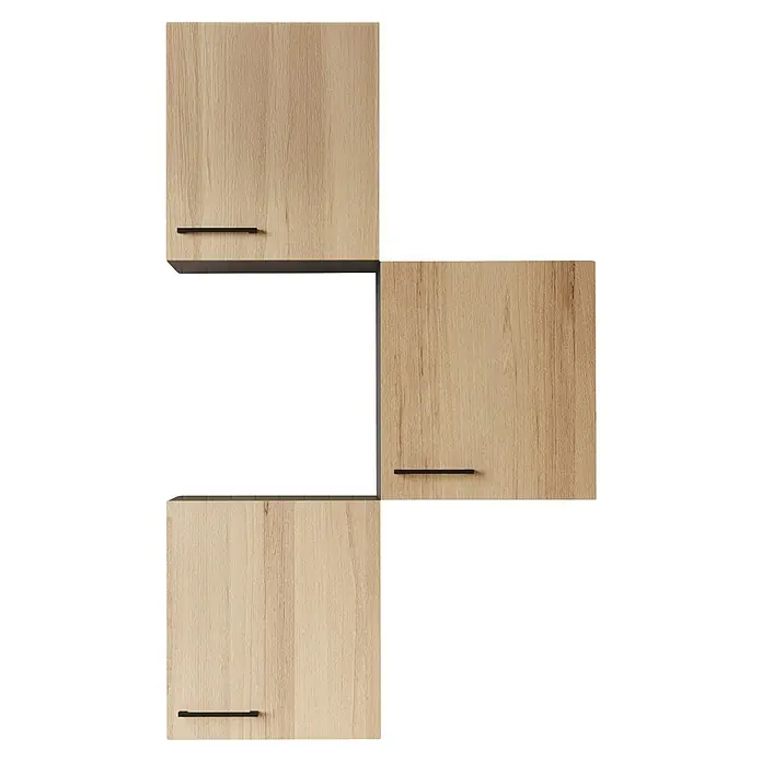 Respekta Oliver Küchen-Hängeschrank - Breite: 50 cm, Artisan Eiche - Drei helle Holz-Küchenschranktüren mit schwarzen horizontalen Griffen.