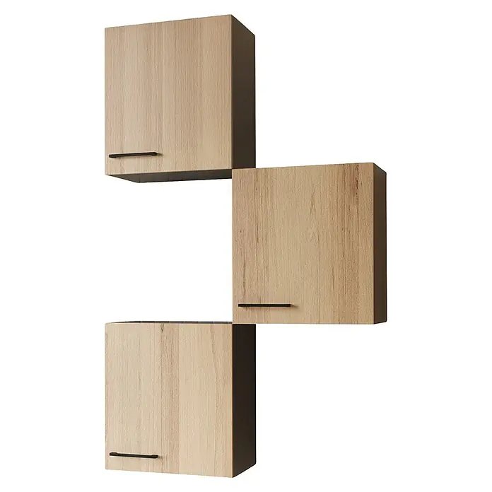 Respekta Oliver Küchen-Hängeschrank - Breite: 50 cm, Artisan Eiche - Drei helle Küchenschränke mit Holzmaserung und schwarzen Griffen.