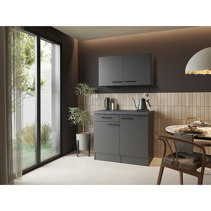 Respekta Buffetschrank Oliver (Breite: 100 cm, Grau Matt, Mit Oberschrank) | BAUHAUS