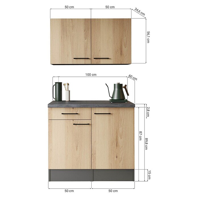 Respekta Buffetschrank Oliver (Breite: 100 cm, Artisan Eiche, Mit Oberschrank) | BAUHAUS