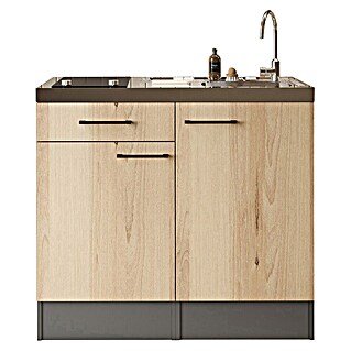 Respekta Miniküche Oliver (Breite: 100 cm, Grau, Mit Glaskeramikkochfeld)