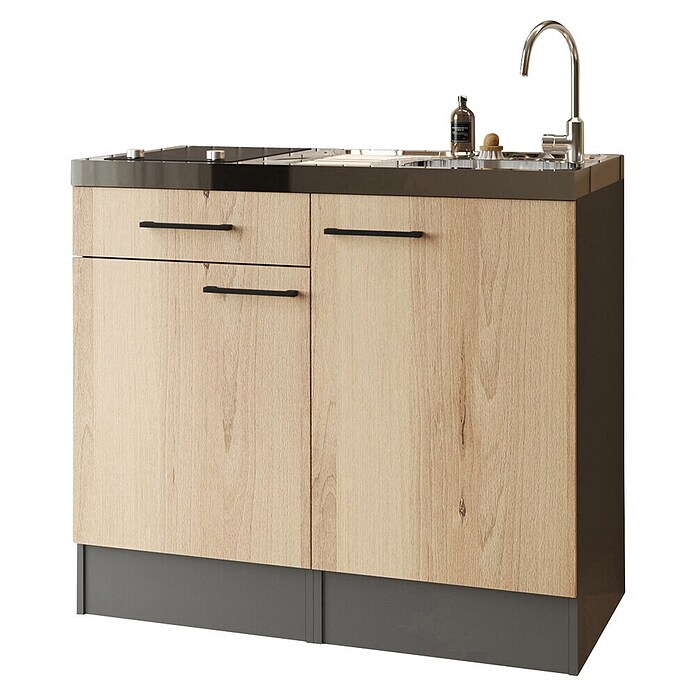 Respekta Miniküche Oliver (Breite: 100 cm, Grau, Mit Glaskeramikkochfeld) | BAUHAUS