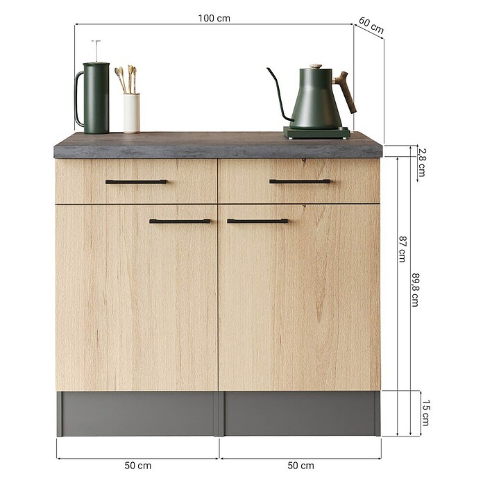 Respekta Sideboard Oliver (Breite: 100 cm, Grau Matt, Ohne Oberschrank) | BAUHAUS