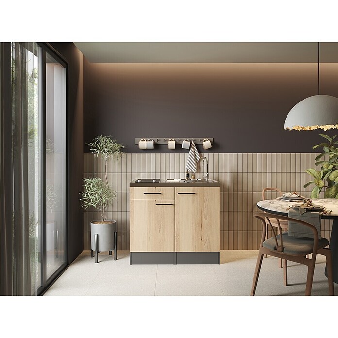 Respekta Miniküche Oliver (Breite: 100 cm, Grau, Mit Glaskeramikkochfeld) | BAUHAUS