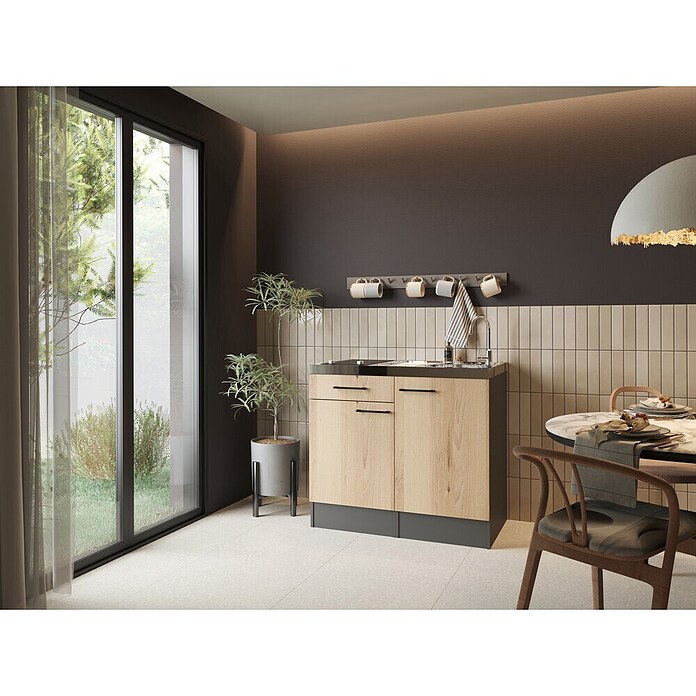 Respekta Miniküche Oliver (Breite: 100 cm, Grau, Mit Glaskeramikkochfeld) | BAUHAUS