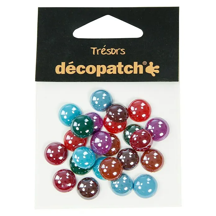 Décopatch Pieza decorativa Trésors Pearl - 24 ud., 1 x 2 cm - Un paquete de adornos de piedras preciosas Decopatch en varios colores para manualidades creativas y para personalizar objetos decorativos.