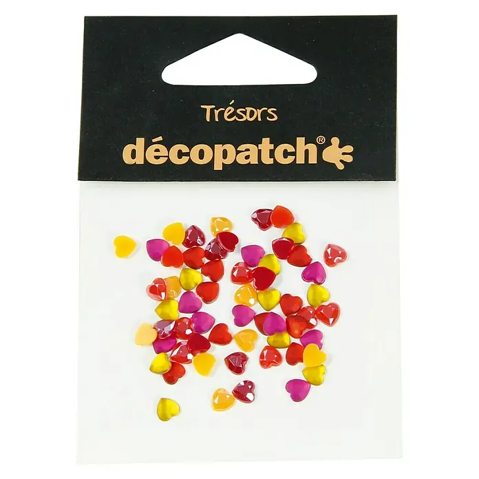 Décopatch Elemento decorativo Trésors Corazones - Amarillo/Naranja, Plástico, 60 pzs. - Paquete de corazones decorativos Décopatch en varios colores, ideal para proyectos de manualidades y decoraciones.