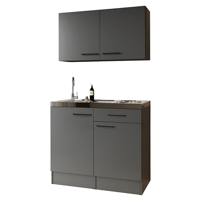 Respekta Miniküche Oliver (Breite: 100 cm, Grau, Mit Duo-Kochmulde, Mit Oberschrank) | BAUHAUS
