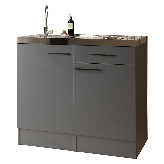 Respekta Miniküche Oliver (Breite: 100 cm, Grau, Mit Duo-Kochmulde) | BAUHAUS