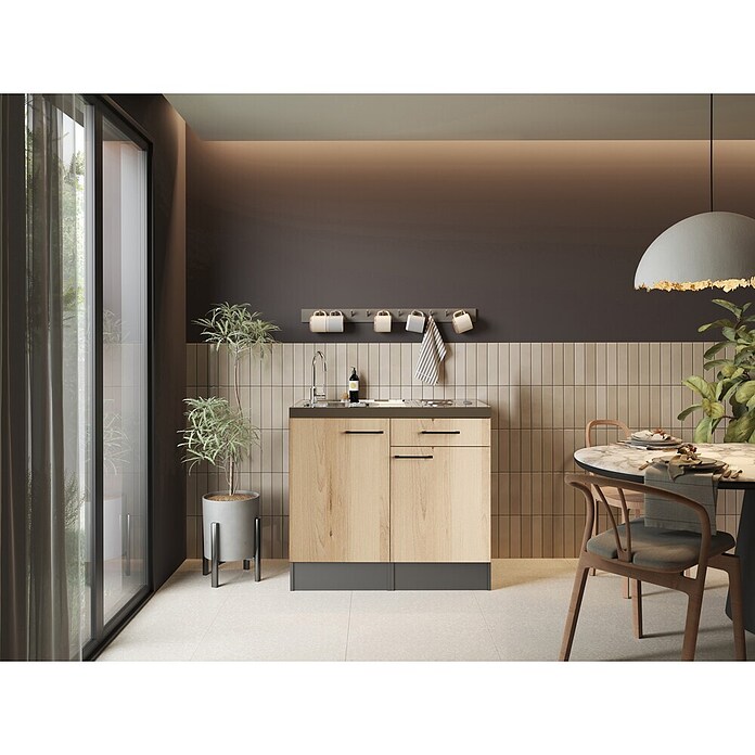 Respekta Miniküche Oliver (Breite: 100 cm, Artisan Eiche Nachbildung, Mit Duo-Kochmulde) | BAUHAUS