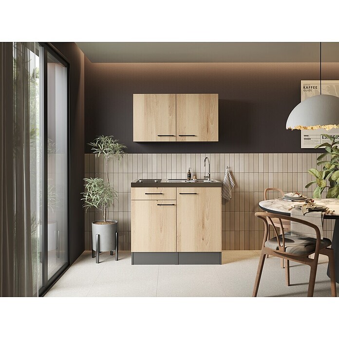 Respekta Miniküche Oliver (Breite: 100 cm, Artisan Eiche Nachbildung, Mit Glaskeramikkochfeld, Mit Oberschrank) | BAUHAUS