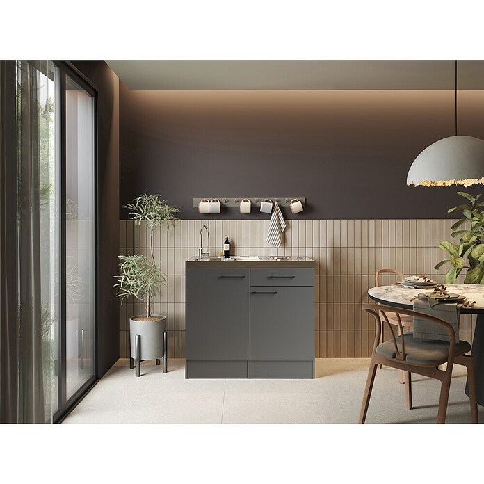 Respekta Miniküche Oliver (Breite: 100 cm, Grau, Mit Duo-Kochmulde) | BAUHAUS