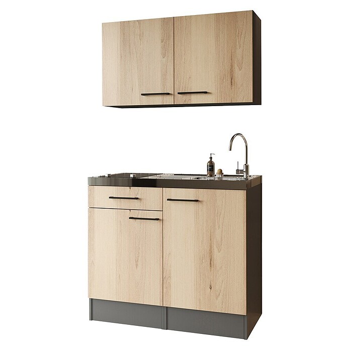 Respekta Miniküche Oliver (Breite: 100 cm, Artisan Eiche Nachbildung, Mit Glaskeramikkochfeld, Mit Oberschrank) | BAUHAUS