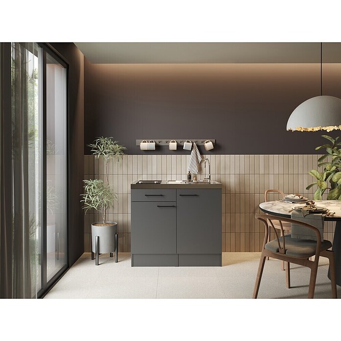 Respekta Miniküche Oliver (Breite: 100 cm, Grau, Mit Glaskeramikkochfeld) | BAUHAUS