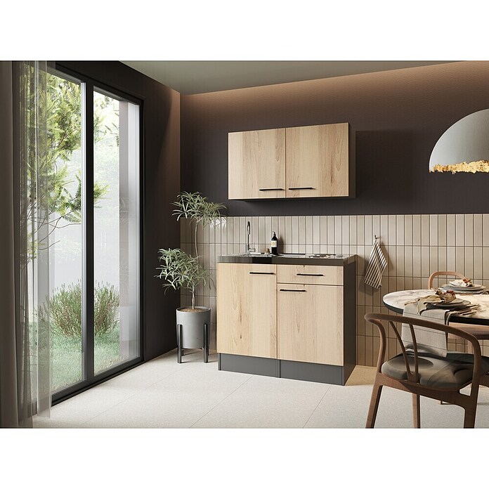 Respekta Miniküche Oliver (Breite: 100 cm, Artisan Eiche Nachbildung, Mit Duo-Kochmulde, Mit Oberschrank) | BAUHAUS