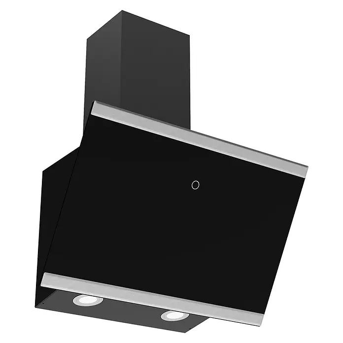 Respekta Schräghaube Diamant - Max. Gebläseleistung Abluftbetrieb: 537 m³/h, Schwarz - Schwarze schräge Dunstabzugshaube mit silbernen Akzenten, integrierten Lichtern und Touch-Steuerung.