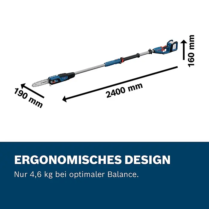 Bosch Professional AMPShare 18V Akku-Hochentaster GKE 18V-25 TP - 18 V, Ohne Akku, Schwertlänge: 25 cm - Blaue und schwarze Bosch Stielkettensäge, 2400 mm lang, 4,6 kg, mit 190 mm Schnittlänge. Ergonomisches Design.