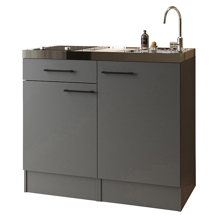 Respekta Miniküche Oliver (Breite: 100 cm, Grau, Mit Glaskeramikkochfeld) | BAUHAUS