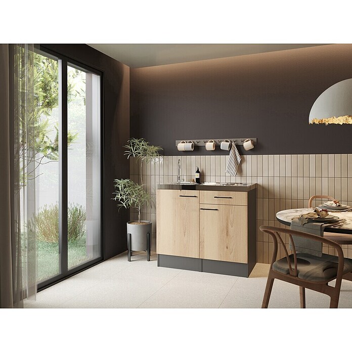 Respekta Miniküche Oliver (Breite: 100 cm, Artisan Eiche Nachbildung, Mit Duo-Kochmulde) | BAUHAUS