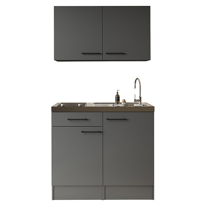 Respekta Miniküche Oliver (Breite: 100 cm, Grau, Mit Glaskeramikkochfeld, Mit Oberschrank) | BAUHAUS