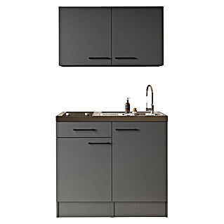 Respekta Miniküche Oliver (Breite: 100 cm, Grau, Mit Glaskeramikkochfeld, Mit Oberschrank)