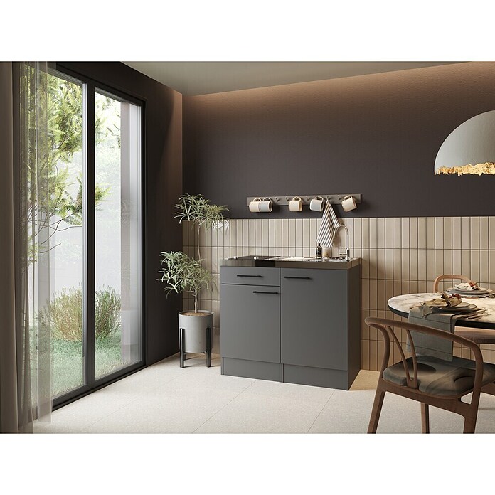Respekta Miniküche Oliver (Breite: 100 cm, Grau, Mit Glaskeramikkochfeld) | BAUHAUS