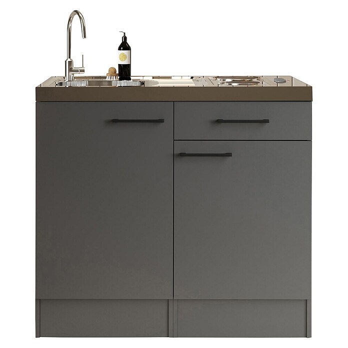 Respekta Miniküche Oliver (Breite: 100 cm, Grau, Mit Duo-Kochmulde) | BAUHAUS