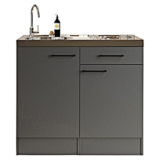 Respekta Miniküche Oliver (Breite: 100 cm, Grau, Mit Duo-Kochmulde)