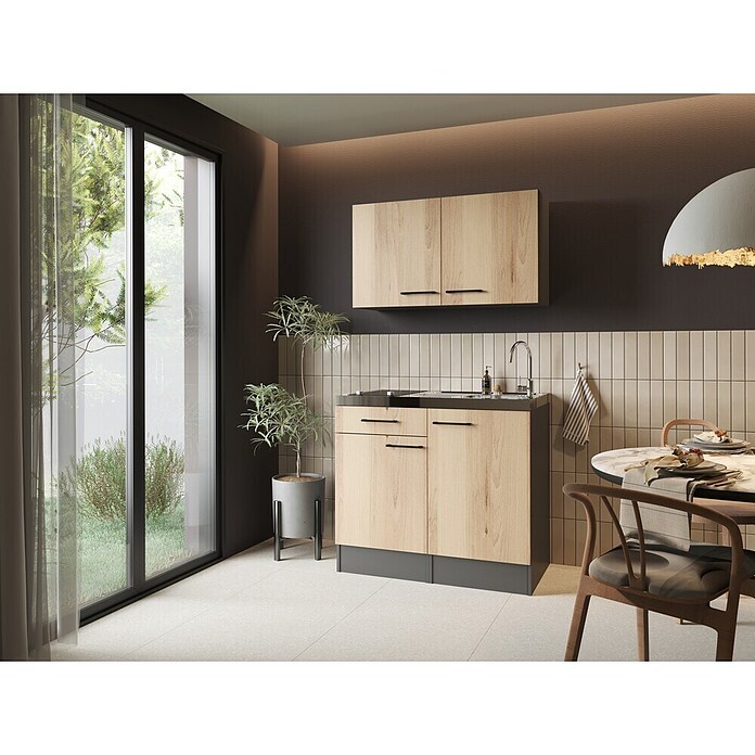 Respekta Miniküche Oliver (Breite: 100 cm, Artisan Eiche Nachbildung, Mit Glaskeramikkochfeld, Mit Oberschrank) | BAUHAUS