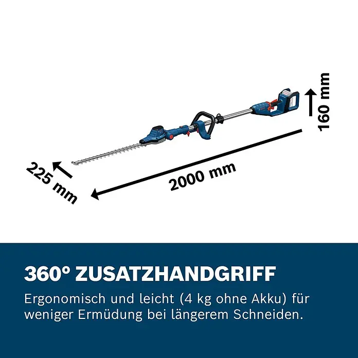 Bosch Professional AMPShare 18V Teleskop-Heckenschere GHE18V-50 FP - 18 V, Li-Ionen, Anzahl Akkus: Ohne Akku - Blauer und schwarzer Langstiel-Heckenschneider mit 360° verstellbarem Zusatzhandgriff. Ergonomisch und leicht (4kg ohne Akku).