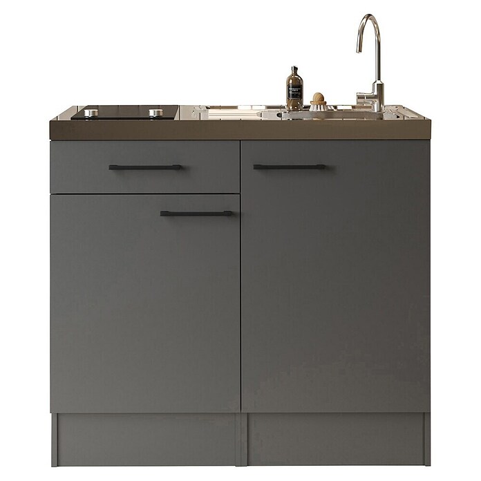 Respekta Miniküche Oliver (Breite: 100 cm, Grau, Mit Glaskeramikkochfeld) | BAUHAUS