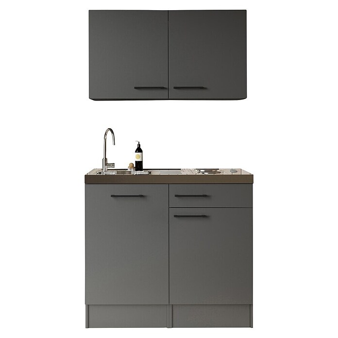 Respekta Miniküche Oliver (Breite: 100 cm, Grau, Mit Duo-Kochmulde, Mit Oberschrank) | BAUHAUS