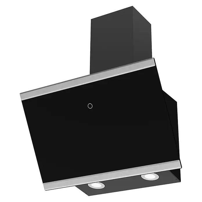 Respekta Schräghaube Diamant - Max. Gebläseleistung Abluftbetrieb: 537 m³/h, Schwarz - Moderne, geneigte Dunstabzugshaube aus schwarzem Glas und Edelstahl mit Touch-Bedienung und zwei LED-Leuchten.