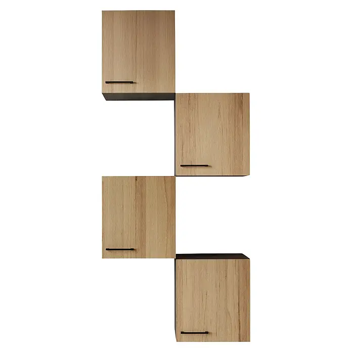 Respekta Oliver Küchen-Hängeschrank - Breite: 50 cm, Artisan Eiche - Helle Holzmaserung Küchenoberschränke mit schwarzen Griffen, gestaffelt angeordnet.