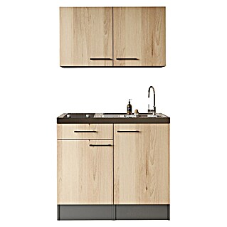 Respekta Oliver Miniküche Oliver (Breite: 100 cm, Artisan Eiche Nachbildung, Mit Glaskeramikkochfeld, Mit Oberschrank)