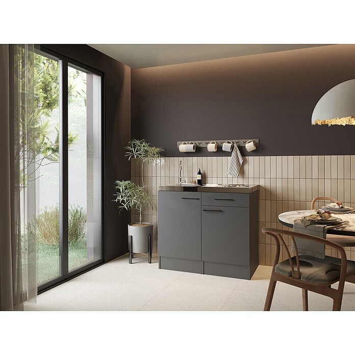 Respekta Miniküche Oliver (Breite: 100 cm, Grau, Mit Duo-Kochmulde) | BAUHAUS