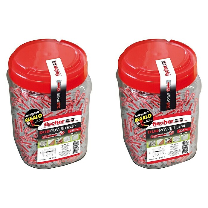 Fischer Duopower Surtido de tacos + flexómetro (Diámetro taco: 6 mm, Longitud taco: 30 mm, 750 uds.)
