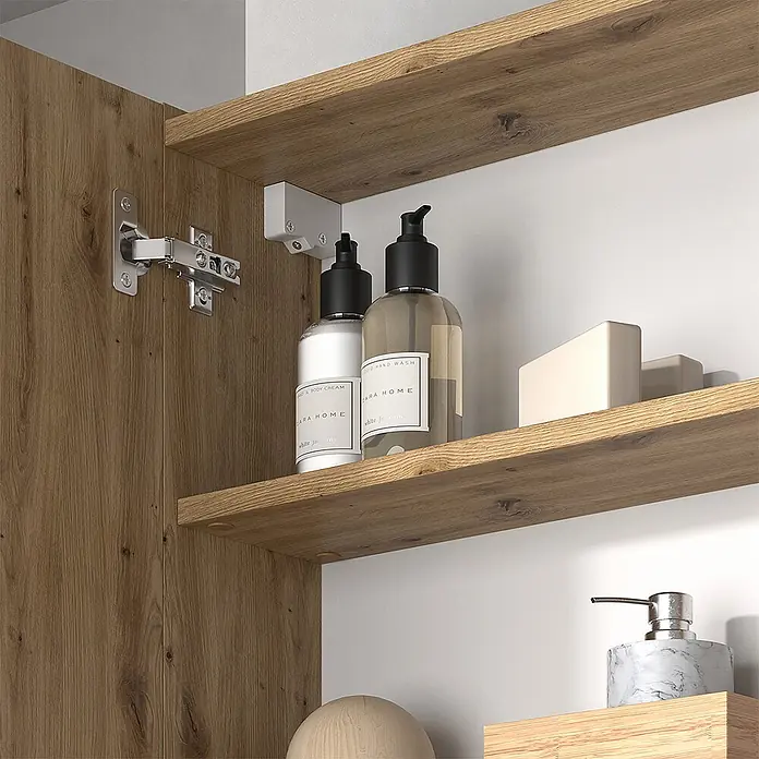 Vicco Badmöbel-Set Edelin Anthrazit/Artisan 2 Teile - Anthrazit, Matt - Heller Holzschrank-Innenraum mit Regalen für Seifenspender und Seifenstücke; mit Türscharnier.