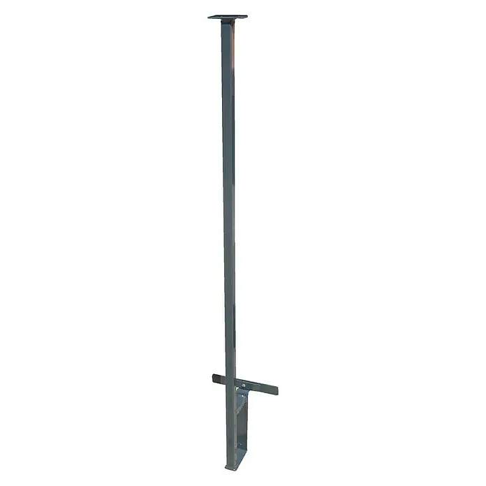 WMT Eindrehhalterung Universal - Anthrazit - Metallpfosten mit quadratischem Profil, einer Basisplatte und einer Querverstrebung, ideal für verschiedene Bauprojekte und zur Unterstützung.